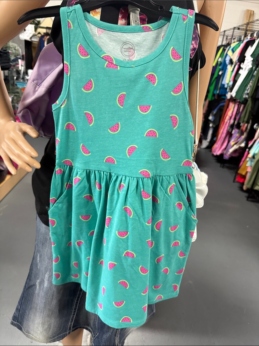 wonder nation Teal Tank Dress with Pink Watermelon Print